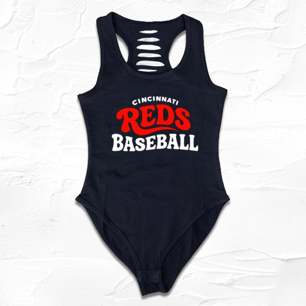 Red Baseball Team womens bodysuit, Red Team Gift, Baseball MOM, Cincinnati Fan